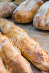 Craft bread on the table at the bakery. The concept of small industries and healthy food