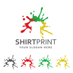 abstract splashes colorful t-shirt label isolated on white background