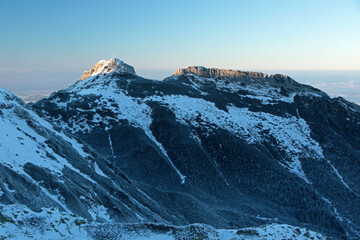 Giewont peak - the most famous polish mountain, simbol of Tatra Mountains and Zakopane in winter, Tatras, Poland