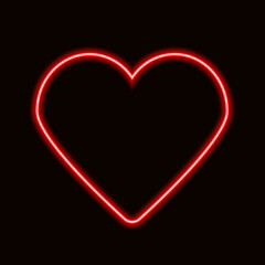 vector glowing neon heart of red color on a black background. isolated element symbol of love for the design template
