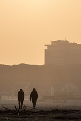 Seaside town at sunset, skyline