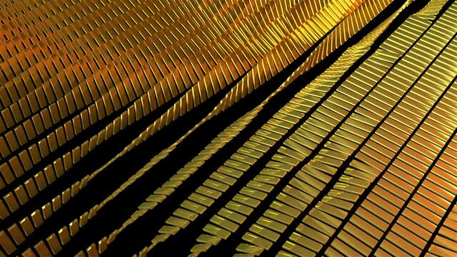 Gold plates swirl in the wind. 3d background. Looped animation.
