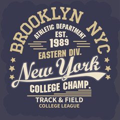 Sport t-shirt graphics. New York Brooklyn athletic apparel design. Vector