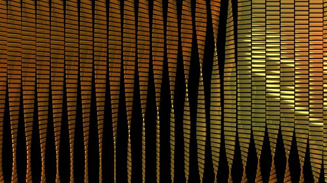 Gold plates swirl in the wind. 3d background. Looped animation.