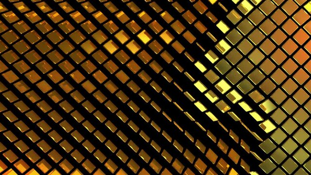 Gold plates swirl in the wind. 3d background. Looped animation.