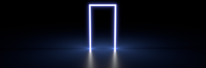 Abstract door in the form of luminous lines. A rectangular portal of light. 3d rendering - obrazy, fototapety, plakaty