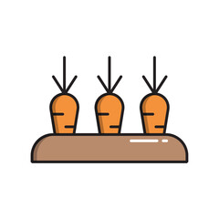 Bed with carrots, simple gardening icon in trendy line style isolated on white background for web apps and mobile concept. Vector Illustration