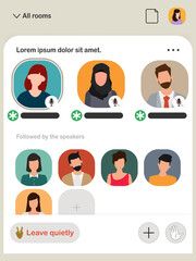 Social media app for drop in audio chat application on smartphone.