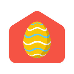 Happy Home Easter 2020 Card with Funny Vector Minimalist Icon. Coronavirus staying at home badge in Quarantine. COVID-19 Reaction.