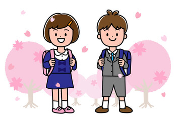 入学式　春　一年生　入学　イラスト素材