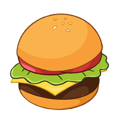 Illustration Hamburger. Cartoon style Isolated on white background.