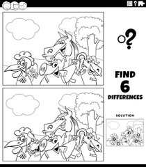 differences educational game with farm animals color book page