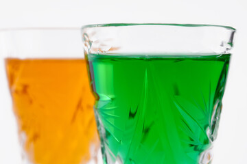 Macro of mint or peppermint liqueur in a glass