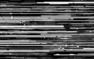 Glitch lines texture. VHS analog distortion. White and black horizontal lines. Analog tv stripes. Grunge wallpaper with broken signal. Dynamic video contrast. Vector illustration