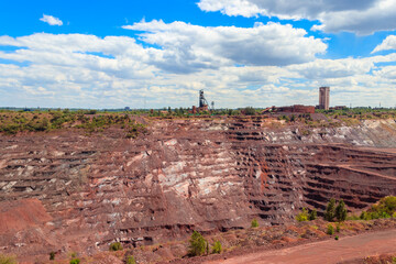 View of huge iron ore quarry in Kryvyi Rih, Ukraine. Open pit mining