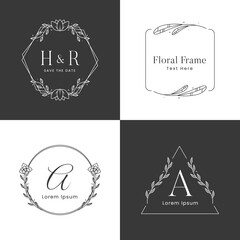 floral frame logo template in black and white