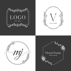 floral frame logo template in black and white