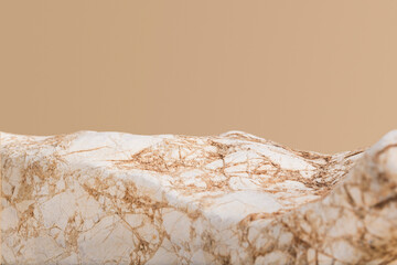 Stone podium for cosmetics, products, cream or perfumes on beige background. Mock up.	
