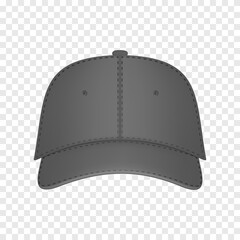 Gray baseball cap. Realistic front side view white baseball cap isolated on transparent background vector illustration. Design template, vector eps10 illustration.