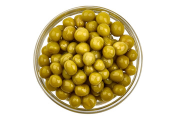 Canned green peas, isolated on a white background. High resolution image