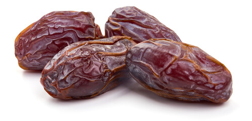 Fresh dried dates Medjool, close-up isolated on white background. High resolution image