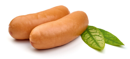 Boiled pork sausages, isolated on white background. High resolution image