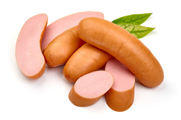 Boiled pork sausages, isolated on white background. High resolution image