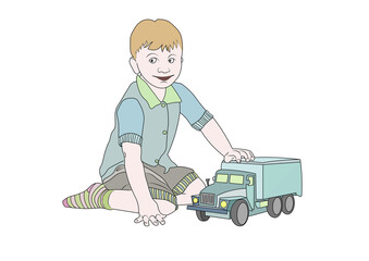coloring book with a boy playing a car