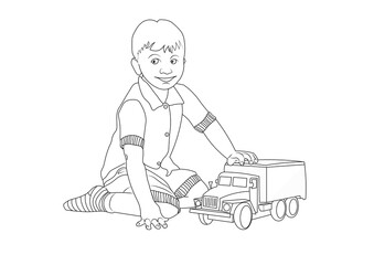 coloring book with a boy playing a car