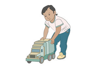 coloring book with a boy playing a car