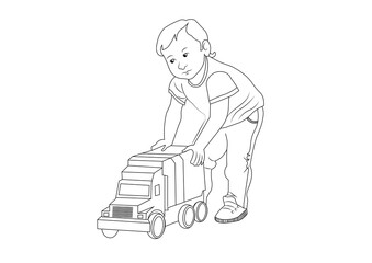 coloring book with a boy playing a car