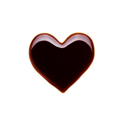 heart symbol made by soy sauce drip isolated on a white background. soya sauce swirl cut out. above view. studio shot
