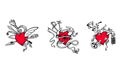 Set of hearts isolated on white