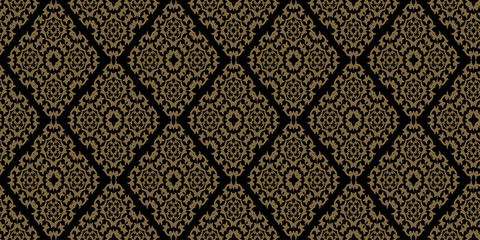 Decorative background, wallpaper, seamless pattern with ornament on a black background. Vector graphics