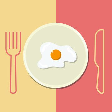 pan cooked eggs for breakfast with knife and fork next vector image