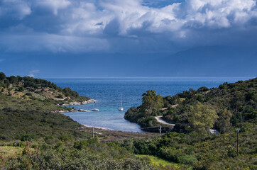 Fototapeta na wymiar View of the coast of Saint Florent on the Mediterranean island of Corsica, France