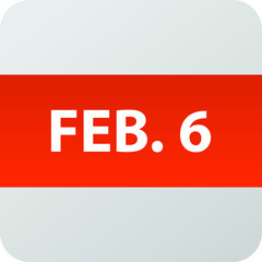 February 6th date icon, single day vector illustration modern flat style. Calendar element for web design, schedule, planner, organizer. 

