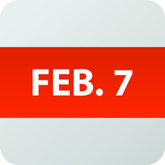 February 7th date icon, single day vector illustration modern flat style. Calendar element for web design, schedule, planner, organizer. 
