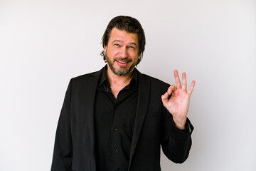 Middle age business dutch man isolated on white background raising both thumbs up, smiling and confident.