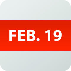 February 19th date icon, single day vector illustration modern flat style. Calendar element for web design, schedule, planner, organizer. 
