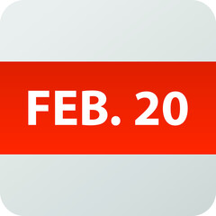 February 20th date icon, single day vector illustration modern flat style. Calendar element for web design, schedule, planner, organizer. 
