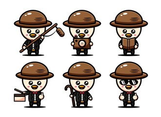 cute bird character design set themed direction