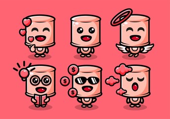 a cute marsmallow character design set with multiple expression