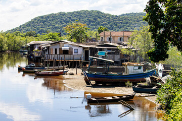Fototapeta na wymiar Stilts at Pereque village, Guaruja, Brazil.