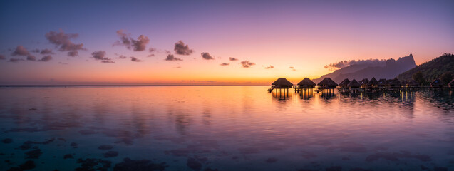 Panoramic sunset view at a luxury beach resort in the tropics