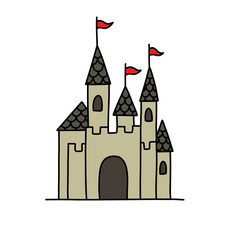 Fototapeta premium castle doodle icon, vector color line illustration
