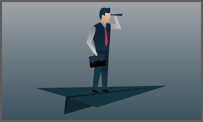 
vector illustration of a businessman standing on a paper plane, a symbol of leader, challenge and success. Eps 10