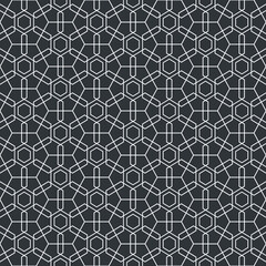The geometric mosaic pattern in Asian modern style. White lines on gray background. Seamless vector pattern. Good print for wrapping paper, packaging design, wallpaper, ceramic tiles, and textile