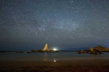 Badkamer foto achterwand Cala Pregonda, Menorca Eiland, Spanje Spain, Menorca, Pregonda. Night sky at the beach.