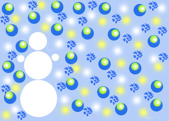 snowman surrounded by leaves and colored balls